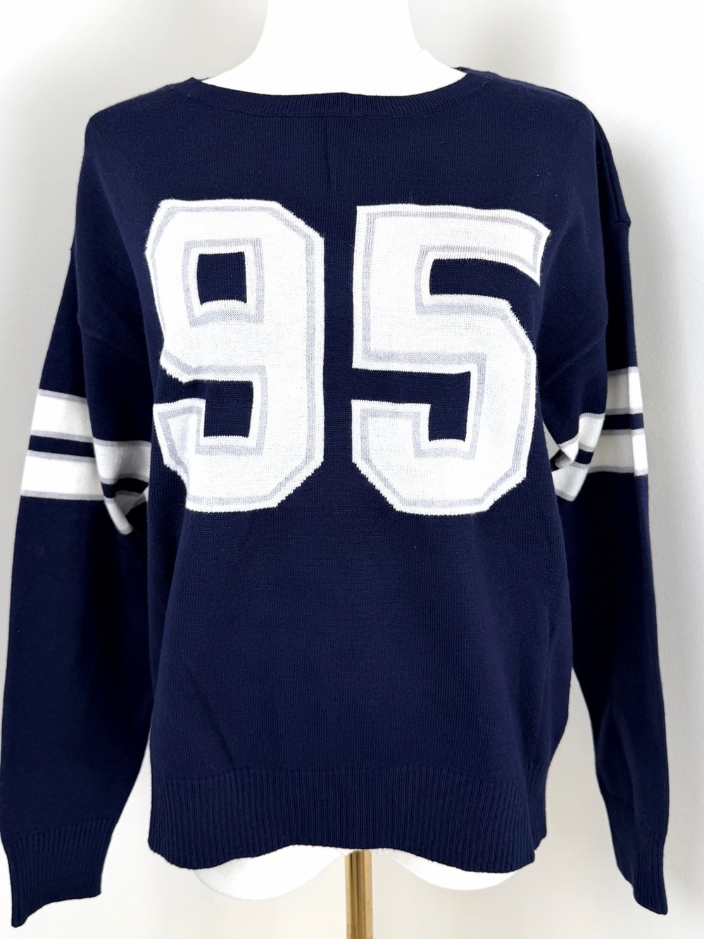 Madden Girl Game Day Sweater “95” Navy and White Varsity Knit Medium Football - Picture 2 of 9